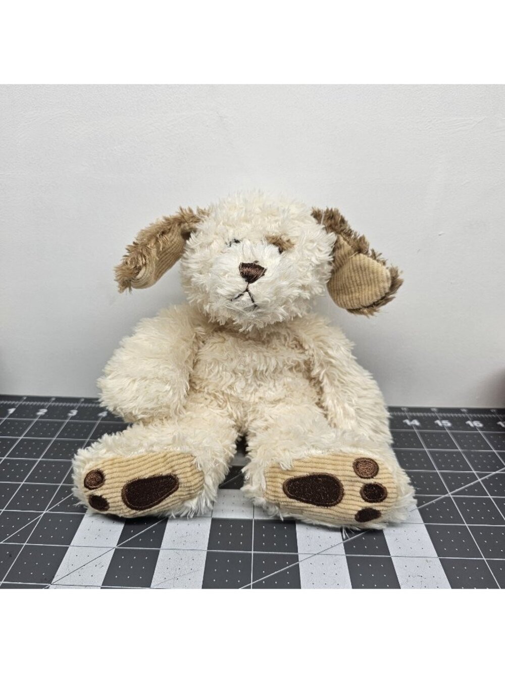 First & Main Plush Cream Dog Puppy Dog Tired Beanie Weighted Brown Tan